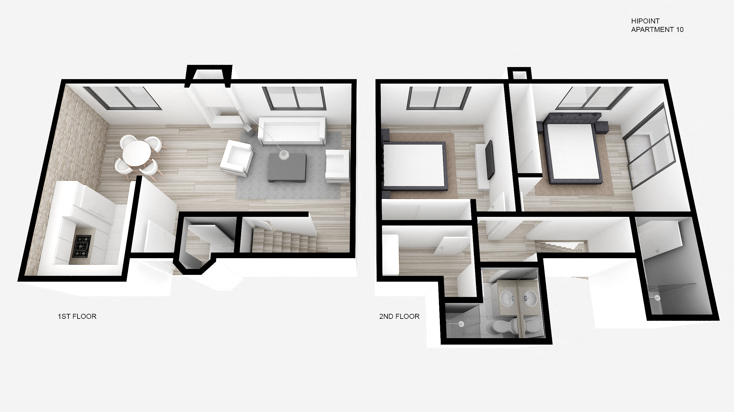 Floor plan for 2 beds, 2.5 baths, 1128 sqft